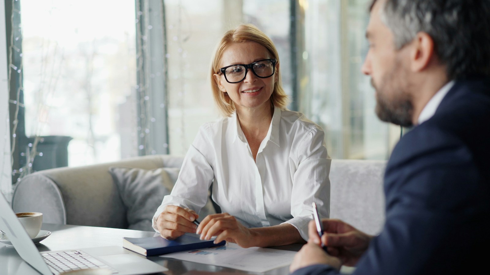 An adviser discussing a financial plan with a client